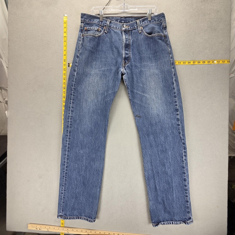 Levis 501 Jeans Mens 36x34 Blue Medium Wash Regular Straight Button Fly Denim